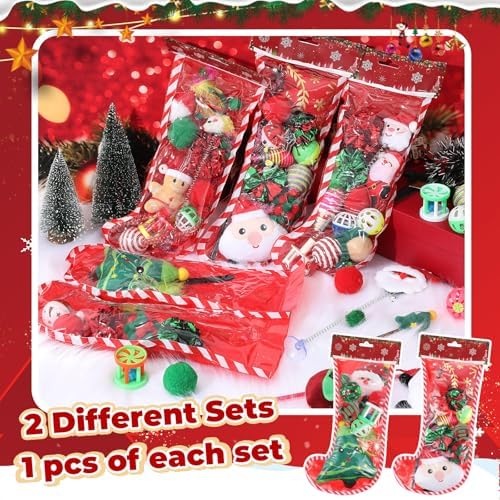 Shappy 2 Sets 22 Pcs Christmas Cat Stocking Toys with Cat Sticks Shaped Santa, Xmas Tree, Yarn Balls, Toy Mouse, Xmas Stocking Pet Set, Interactive Pet Gifts - Image 7