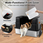 Vivifying Stainless Steel Litter Box, XL Side Entry Extra Large Litter Box with Lid for Big Cats & Kitty, Removable Enclosed Metal Cat Pan with High Sided Enclosure, Scoop (Black)