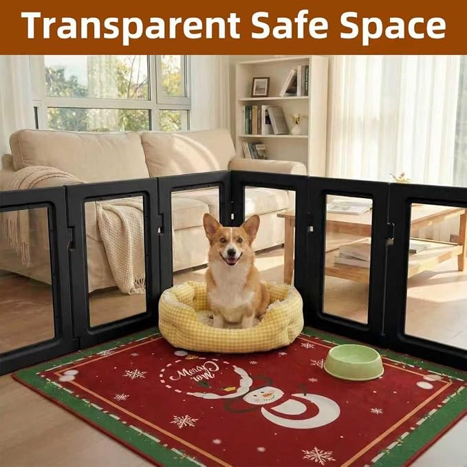 Clear Acrylic Dog Playpen Indoor, Puppy Cat Small Pet Play Pen, Easy Assemble & Disassemble Sturdy Plastic Dog Fence with Heavy Duty Door Lock (24In H, 12PCS), Black