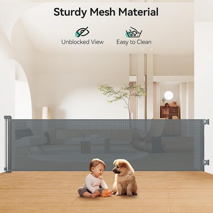 COMOMY 118" Retractable Baby Gates Extra Wide, Retractable Dog Gate for Large Openings, Extra Long Dog Gates for The House, Extra Large Mesh Pet Gate for Stairs, Doorways, Hallways, Indoor&Outdoor | Extra Long Dog Gates for The House, Extra Large Mesh ...