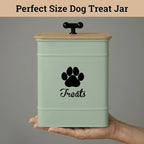 Dog Treat Container Airtight, 6"W x 8"H, Powder Coated, 12 Cup Capacity | Fits All Popular Treats, 12 Cup Capacity, Airtight Bamboo Lid, Easy Open Lid, Dent-Resistant Durable Metal Bone-Shaped Handle