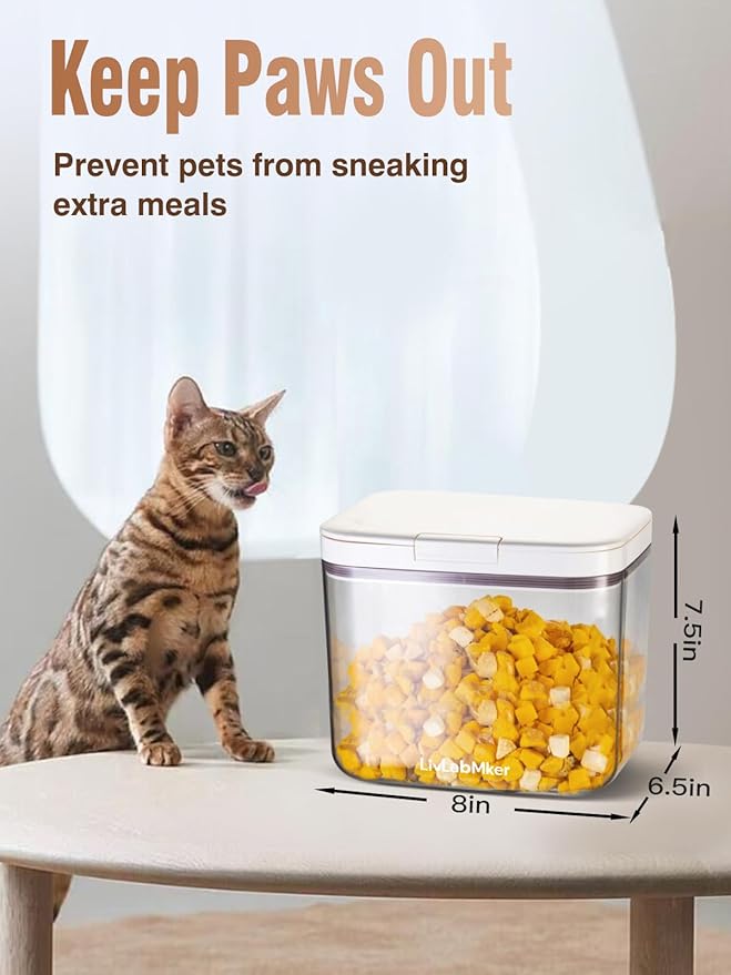 5-10 lb Airtight Dog Food Storage Container, White | Large airtight bin with pop-lock lid and clear body; stores 5-10 lb of dry dog food, cat treats, rice, or flour.