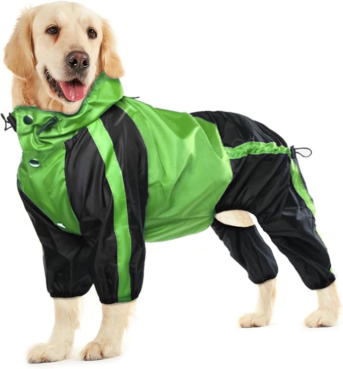 Dog Raincoat, 4 Leg Waterproof Dog Rain Jacket with Hood, Green S | Rain Coat For Small Dogs, Doggy Poncho With Leash Hole, Snap Buttons, For Rainy Snowy Weather Walks, Hiking, Camping