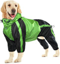 Dog Raincoat, 4 Leg Waterproof Dog Rain Jacket with Hood, Green S | Rain Coat For Small Dogs, Doggy Poncho With Leash Hole, Snap Buttons, For Rainy Snowy Weather Walks, Hiking, Camping