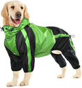 Dog Raincoat, 4 Leg Waterproof Dog Rain Jacket with Hood, Green XL | Rain Coat For Small Dogs, Doggy Poncho With Leash Hole, Snap Buttons, For Rainy Snowy Weather Walks, Hiking, Camping