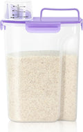 LEAWALK 10LBS Airtight Rice Food Storage Container BPA Free, 5.28Qt Clear Plastic Kitchen and Pantry Organization Bin Suitable for Cereal, Dry, Oats, Flour, Sugar, Pasta, Pet Food-Clear Purple