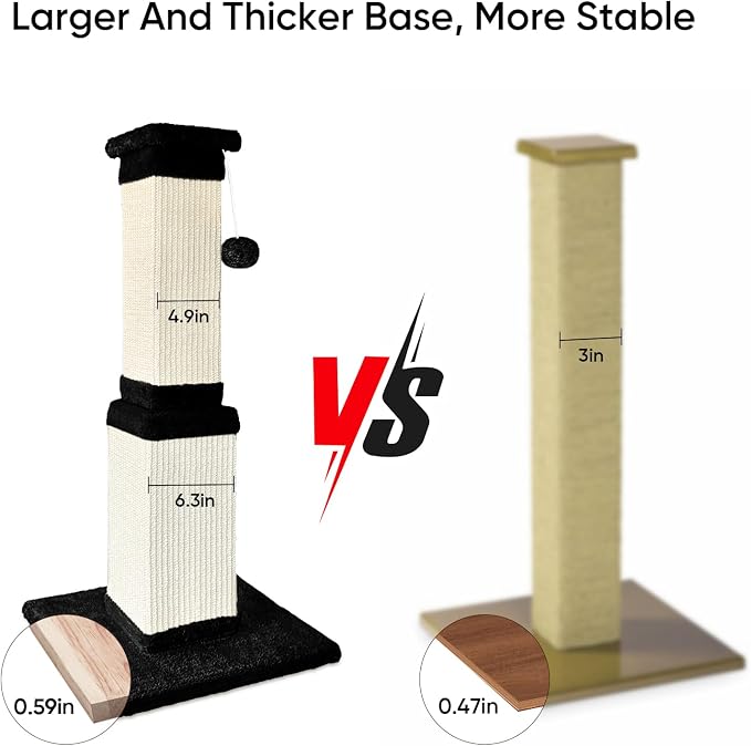 Cat Scratching Post for Indoor Cats, 32Inch Sisal Cat Scratcher | Wide Stable Base, Full-Body Stretching Cat Scratch Post, Heavy Duty Post for Cat Adults to Protect Furniture, Black and White
