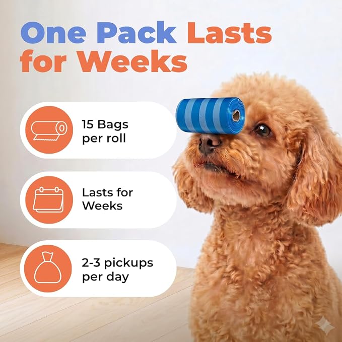 Best Pet Supplies Poop Bags for Dogs - Blue Strips, 240 Count | Scented, Leak-proof, Easy-Tear perforations, 15 Thick Bags per roll, Outdoor Walking & Travel, Fits Standard Holders