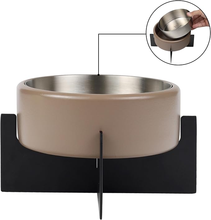 Ripple Ridge 16oz (2 Cups) Small/Medium Slanted Pet Feeder with Weighted Concrete Base and Removable Stainless Steel Bowl, Non-Slip Dishwasher Safe for Dogs, Cats, Pink DBL3001A