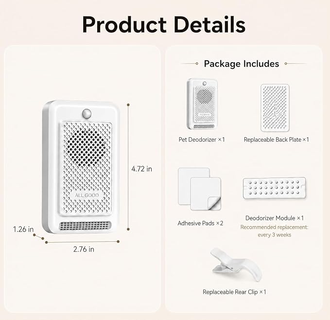 Cat Litter Deodorizer, Smart Odor Control for Cat Litter Box, Plant-based Cat Odor Eliminator, Rechargeable Pet Odor Eliminator with Plant-Based Oil, Safe & Quiet Air Freshener for Pet Homes