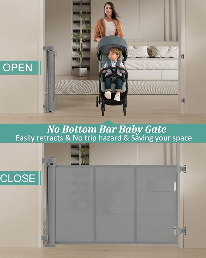 Miumoon 71 inch Reinforced Retractable Baby Gates 42 inch Tall | Retractable Dog Gate with No Crawl Through Reinforced Strip, 6 FT Retractable Gate for Stairs,Doorways,Hallway,Indoor/Outdoor