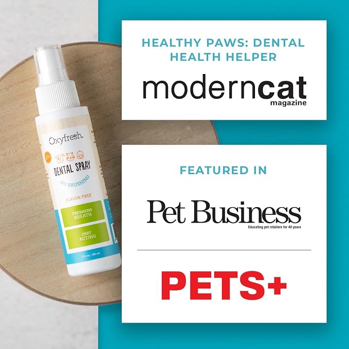 Oxyfresh Premium Tartar Control Dog and Cat Dental Spray – Freshens Breath | Fast Acting Dog & Cat Breath Freshener – Brushless Teeth Cleaning Oral Care – Helps Fight Plaque and Tartar –Baking Soda Free