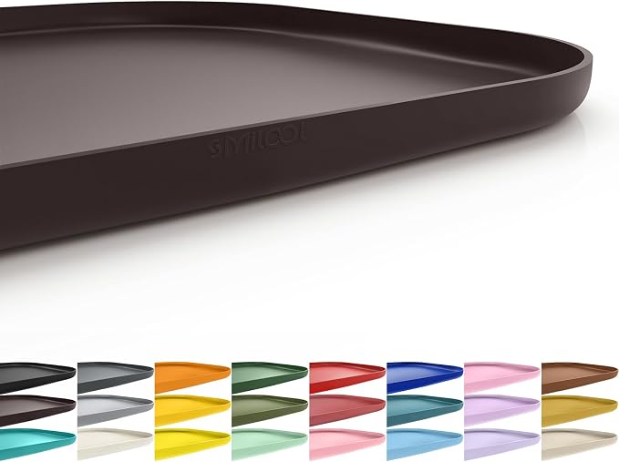 SMILOOL Silicone Pet Food Mat with Raised Edge for Food and Water Bowl, Dog Feeding Mats, Cat Food Trays for Floor Waterproof, Rubber Tray for Dogs and Cats, 22 x 14 x 0.8 Darkbrown