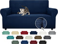 ZNSAYOTX Super Stretch Couch Cover Love Seat Sofa Covers for Living Room Dogs Pet Friendly Furniture Protector Spandex Loveseat Slipcovers with Anti Slip Foam Sticks (Navy Blue, Loveseat)