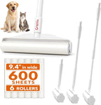 Large Lint Roller Pet Hair Remover, Long Handle Floor Roller, 6 Refills 600 Sheets | Switch from 8.7 in handheld control to 47.2 in reach for carpets, couches, cars, and narrow spaces under beds and sofas.