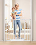 34" Tall Baby Gate No Drilling, Auto Close Dog Gate Indoor, White | for Doorways & Stairs, Pressure Mounted 29"-40" Wide Pet Gate, Easy Walk Through Stair Gate for Baby & Pet Stroller Friendly