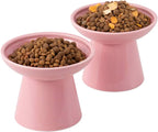 CEEFU 2-Pack Extra Wide Elevated Ceramic 6.2" Shallow Cat Food Bowls | Cat Dish for Whisker Fatigue Relief, 5" Height for Easy Feeding, Durable Raised, Pink