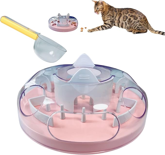 Interactive Cat Treat Puzzle Enrichment Toys, Light Pink | Cat Puzzle Feeder, Slow Feeder, Food Maze, Mental Stimulation Foraging Toys, for Indoor Cats and Kittens