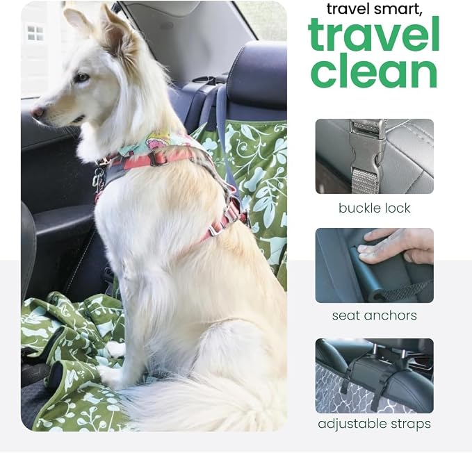 Molly Mutt 3-in-1 Back Seat Cover for Dogs, 100% Cotton Canvas Back Seat Hammock with Headrest Straps, Belt Slots, & Anchors, Non-Skid Cargo Area Cover, Machine Washable, No Harmful Chemicals, 56"x56"