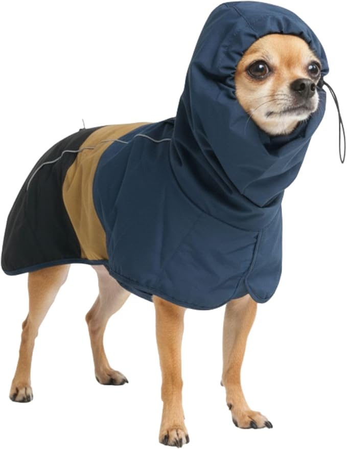 Spark Paws Dog Raincoat, Waterproof Windproof Rain Jacket, for Small Medium Large Extra Large Dogs, Reflective Breathable Full-Body Coverage Dry Suit - Blue Gold Black - S