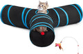Tempcore Cat Tunnel for Indoor Cats, 3 Way Collapsible Pet Play Tunnel with Teaser Wand, Peek Holes & Hanging Ball, Interactive Tube for Kittens & Rabbits, Black & Blue Large Size