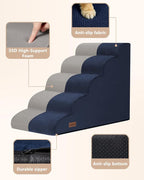 Aodisman Dog Stairs for High Beds,5 Step Pet Ramp for Dogs and Cats,22.4" H | High-density foam dog steps for beds and window sills, with a non-slip bottom for puppy and older cat,comfortable,Blue