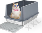 Stainless Steel Cat Litter Box with Lid,Metal Cat Litter Box,23.5x15.5x12in | Cat Litter Pan for Large Cats, Non-Sticky Large Kitty Litter Box Easy to Clean, Anti-Leakage,xxl
