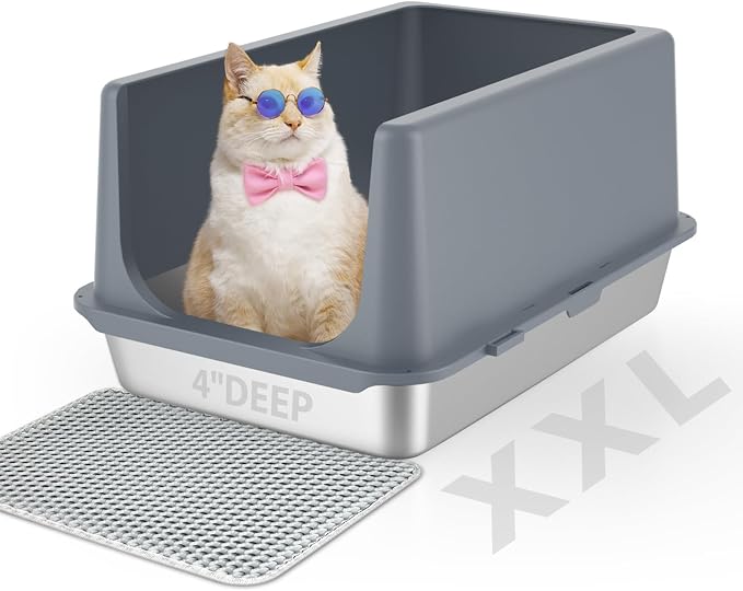 Stainless Steel Cat Litter Box with Lid,Metal Cat Litter Box,23.5x15.5x12in | Cat Litter Pan for Large Cats, Non-Sticky Large Kitty Litter Box Easy to Clean, Anti-Leakage,xxl