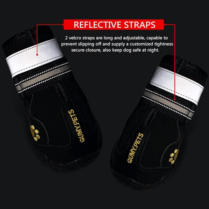 QUMY Dog Shoes for Hot Pavement, Dog Snow Boots & Paw Protectors for Winter | Dog Booties Medium Large Size Dogs, Water-resistant in the Rain, Outdoor Walking, Indoor Hardfloors Skid-resistant Sole Black