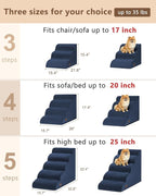 Aodisman Dog Stairs for High Beds,5 Step Pet Ramp for Dogs and Cats,22.4" H | High-density foam dog steps for beds and window sills, with a non-slip bottom for puppy and older cat,comfortable,Blue