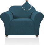 Stretch Chair Covers for Living Room, Washable Armchair Slipcovers, Fitted Chair Slip Cover Jacquard Small Checked Furniture Protector with Elastic Bottom(Armchair 31"-40",Deep Teal)