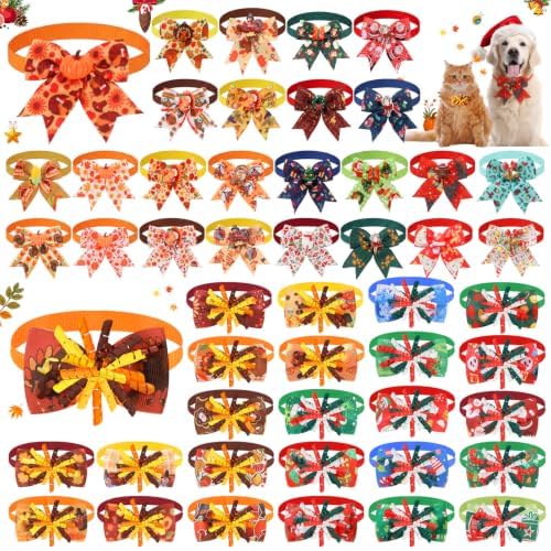 Huhumy 50 Pcs Fall Thanksgiving Dog Bow Ties Christmas Dog Collars Bulk by Huhumy