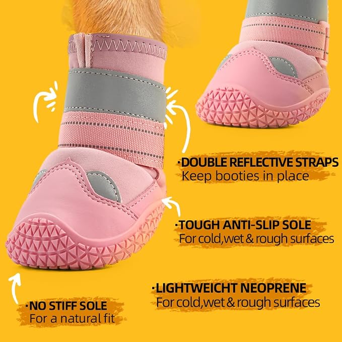 Dog Boots for Large Dogs, Medium Dog Boots & Paw Protectors for Hardwood Floors, Outdoor Dog Booties for Hot Pavement Winter Snow Hiking, Dog Shoes with Reflective Strips