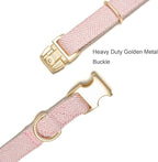 Soft Dog Collar and Leash Set Adjustable Woven Tweed Dog Collars with Metal Buckle and Lead for Small Medium Large Dogs,Pink