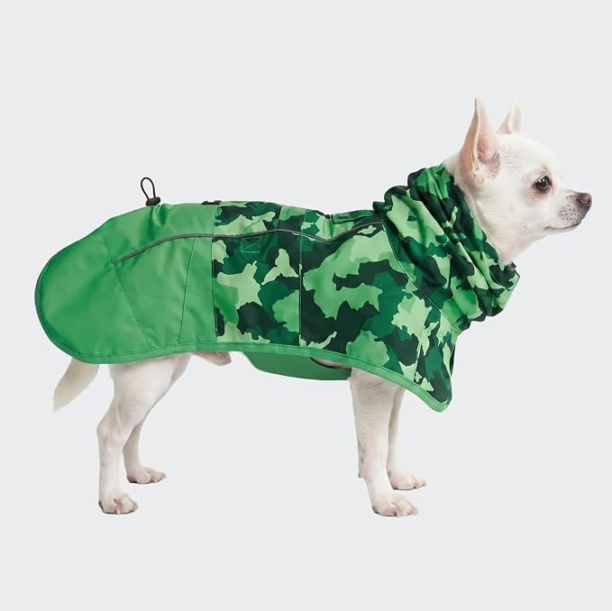 Spark Paws Dog Raincoat, Waterproof Windproof Rain Jacket, for Small Medium Large Extra Large Dogs, Reflective Breathable Full-Body Coverage Dry Suit - Camo Green - S