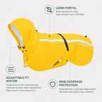 Stretch Fabric Dog Raincoat with Hood, Reflective Rain Poncho for Medium Large Dogs, Adjustable Waterproof Dog Rain Jacket with Leash Opening, Bright Yellow, Medium