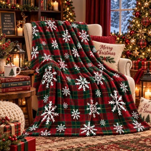 Hunnmingre Christmas Flannel Throw Blanket 50x60 In,Red Green Buffalo Plaid - Image 3
