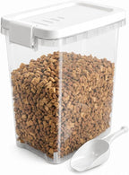 5-10 Lbs Airtight Cat Dog Food Storage Container, 8QT Compact Pet Food Bin | Plastic Food Container with Buckle-Lock Lid & Scoop for Dog, Cat, Bird Seed, Pet Food, Chicken, Dry Food, Rice, Cereal, Flour