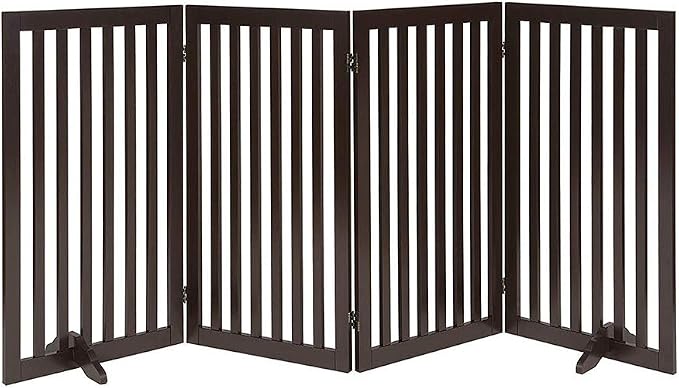 unipaws 36”H Free Standing Pet Gate for Dog Cat, 80”Wide Wooden Dog Gates | Foldable Pet Fence for Doorway, Stairs, Step, Expandable Doggy Barrier, Indoor Use