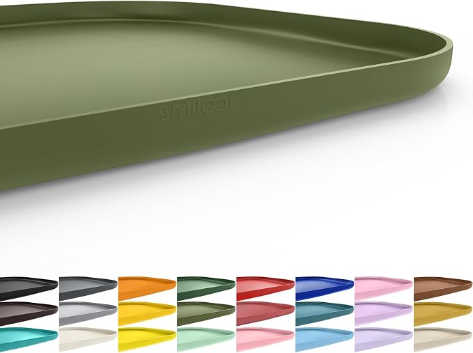 SMILOOL Silicone Pet Food Mat with Raised Edge for Food and Water Bowl, Dog Feeding Mats, Cat Food Trays for Floor Waterproof, Rubber Tray for Dogs and Cats, 22 x 14 x 0.8 Light Olive Green