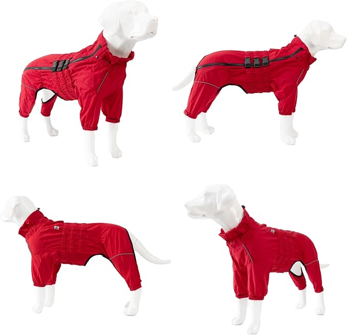 Dogs Waterproof Jacket, Lightweight Waterproof Jacket Reflective Safety Dog Raincoat Windproof Snow-Proof Dog Vest for Small Medium Large Dogs Red S