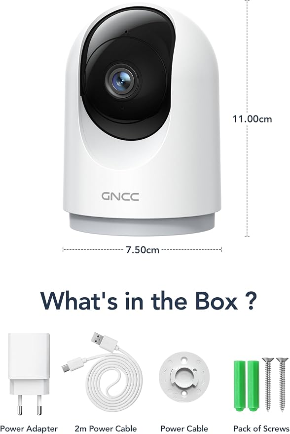 GNCC 2K Cameras for Home Security-Indoor Pan/Tilt Cameras for Baby Monitor, 2Pack