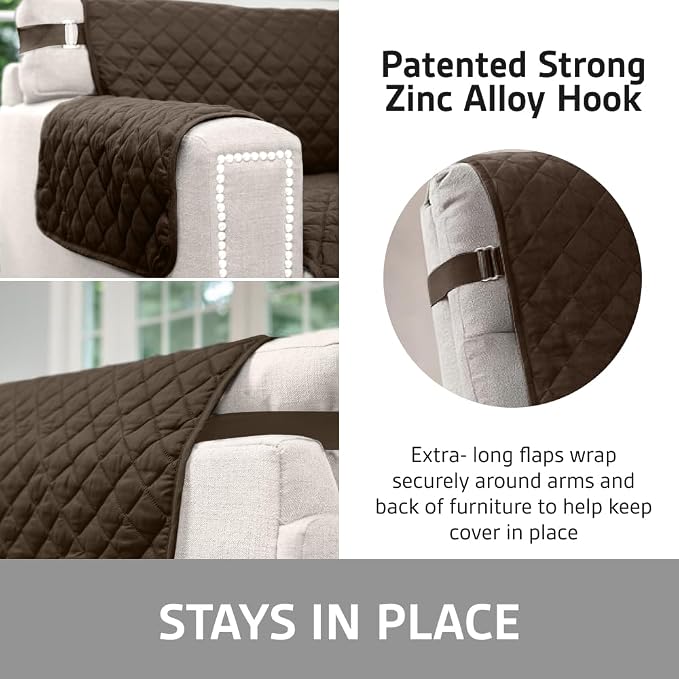 Sofa Shield 100% Waterproof Couch Cover with Patented Straps, Slip & Stain Resistant Furniture Protector, Machine Washable Sofa Slipcover for Dogs Cats Pets Kids, 23 inch Seat, Armchair, Brown