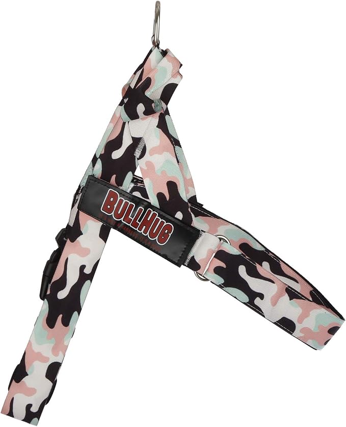 BULLHUG Adjustable Dog Harness– No Pull, No Choke – for English Bulldogs, French Bulldogs, Pugs & Broad-Chested Breeds – Easy, Safe Walks (Pink & Mint Camouflage, Large)