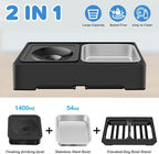 2-in-1 Elevated Dog Bowls, Raised Pet Bowl with Stainless Steel Food Bowl and Spill Proof Water Bowl, 4 Adjustable Heights, Non-Slip Stand, for Small, Medium, Large Dogs and Pets