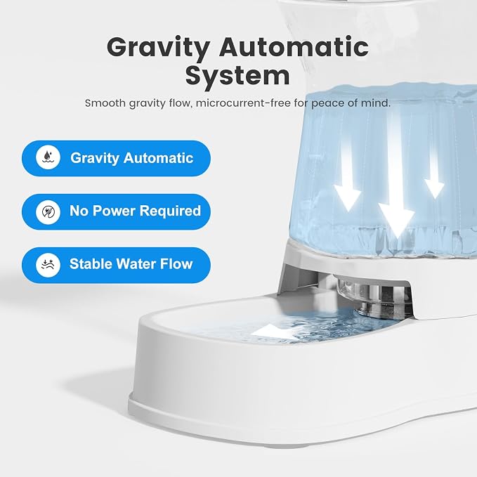 Gardner Pet Automatic Gravity Water Dispenser for Dogs, 1.0Gallon 100% BPA-Free Dog Water Bowl Dispenser, Pet Water Fountain Dispenser with Sponge Filter for Small&Medium Dogs, Cats, Puppies(White)