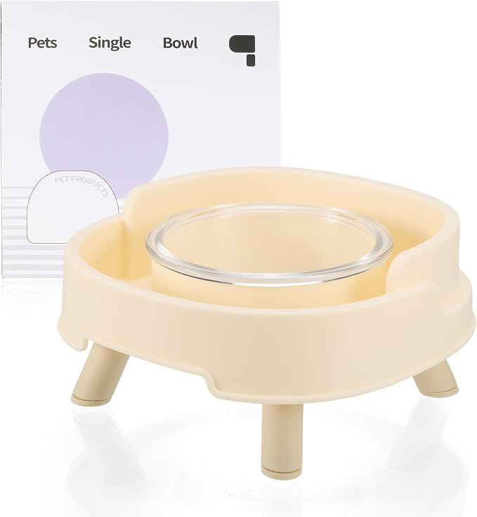 Ant Proof Cat Food Bowl, Elevated Cat Feeding Bowl, Beige, 1pcs | Prevents Ants from Entering and Reduces Neck Stress, Non-Slip Elevated Cat Feeding Bowl