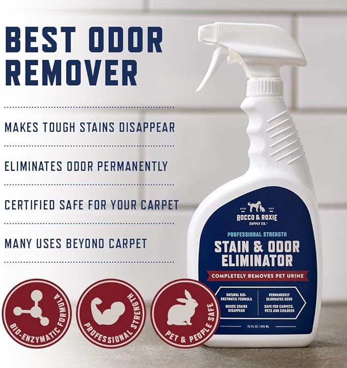 Rocco & Roxie Enzyme Stain & Odor Eliminator, 1 Gallon | Bio-enzymatic urine destroyer; CRI Certified Safe; made in USA; for carpets, bedding, litter boxes, crates & cars