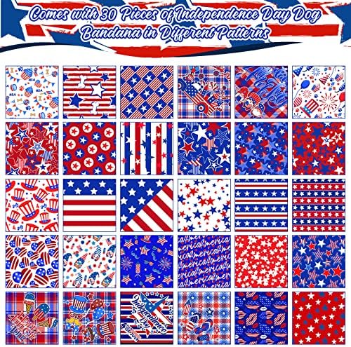 30Pcs 4th of July Dog Bandanas Bulk American Flag Pet Scarf Holiday Puppy Bandanas Washable Adjustable Patriotic Dog Bandana for 250th Anniversary Independence Day Sport Event Small Large Pet Grooming - Image 2
