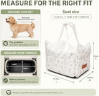 Center Console Dog Car Seat for Small Dogs (Off White) | 5 to 15 lbs, Pet Travel Booster Seat with Safety Leash, Detachable Seat Belt, and Storage Pockets